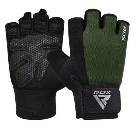 GYM WEIGHT LIFTING GLOVES W1 HALF ARMY GREEN PLUS-L