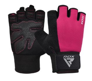 GYM WEIGHT LIFTING GLOVES W1 HALF PINK PLUS-L