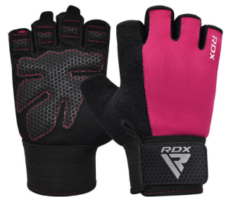 GYM WEIGHT LIFTING GLOVES W1 HALF PINK PLUS-M