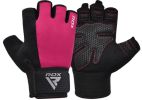 GYM WEIGHT LIFTING GLOVES W1 HALF PINK PLUS-M