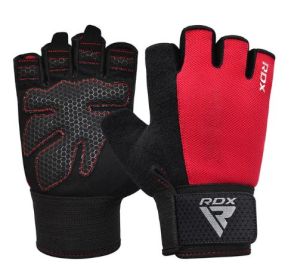 GYM WEIGHT LIFTING GLOVES W1 HALF RED PLUS-XL