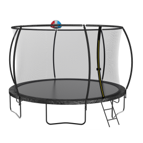 12FT Trampoline with backboard , Outdoor Pumpkin Trampoline for Kids and Adults with Enclosure Net and Ladder