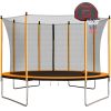 10FT Trampoline with Basketball Hoop Inflator and Ladder(Inner Safety Enclosure) Orange