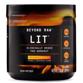 Beyond RawÂ® LITâ„¢ Pre-Workout Powder, Orange Mango, 250mg Caffeine, 7.20 oz, 15 Servings