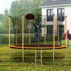 10FT Trampoline with Basketball Hoop Inflator and Ladder(Inner Safety Enclosure) Orange