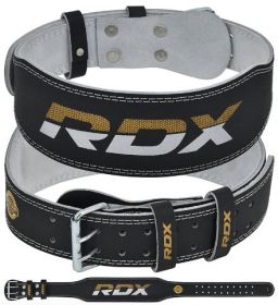 BELT 4" LEATHER BLACK GOLD-XL (Color: Black/Gold, size: XL)