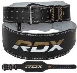 BELT 6" LEATHER BLACK GOLD-XL (Color: Black/Gold, size: XL)