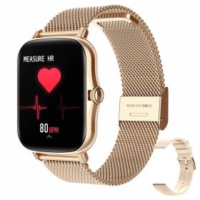 Smart Watch Heart Rate Sleep Monitoring Sports Bracelet (Color: Steel Belt Gold)