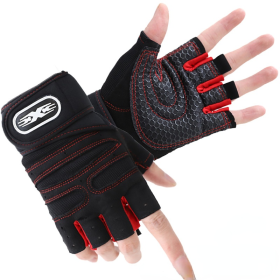 Gym Gloves Fitness Weight Lifting Gloves Body Building Training Sports Exercise Cycling Sport Workout Glove for Men Women M/L/XL (Color: Black Red, size: XL)