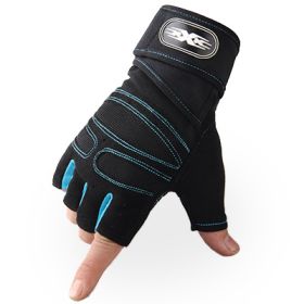 Gloves Weight Exercises Half Finger Lifting Gloves Body Building Training Sport Gym Fitness Gloves for Men Women (Color: Sky blue, size: XL)